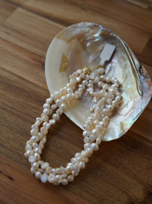 Elegance in Layers: Triple Wrap Natural Freshwater Pearl Choker Necklace