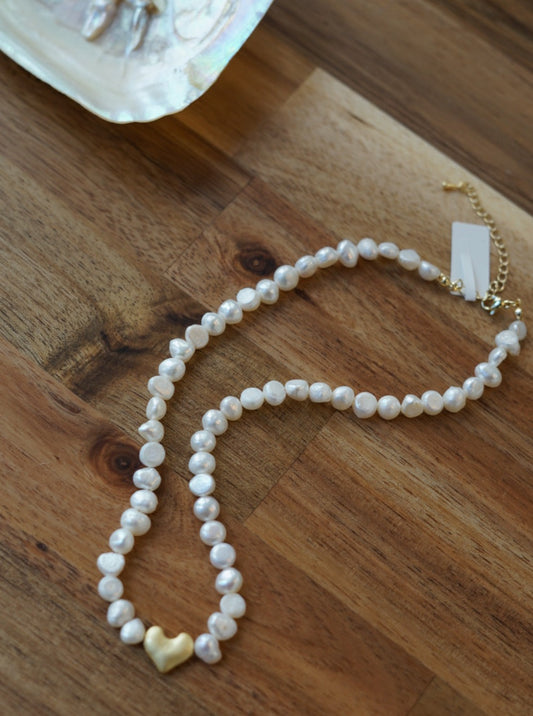 Whispers of Love: Matted Heart Freshwater Pearl Necklace