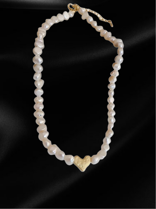 Muted Heart Pearl Necklace