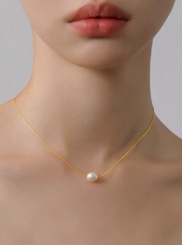 Stainless Steel Round 9mm Freshwater Pearl Necklace