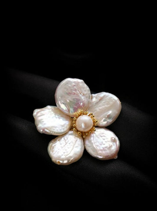 Harmony in Irregularity: Baroque Pearls Flower Brooch