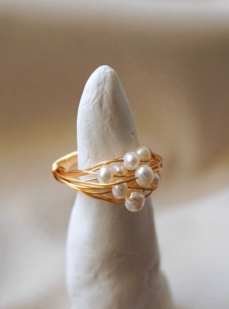 Copper Whirlwind: Multi-Layer Winding Freshwater Pearl Ring