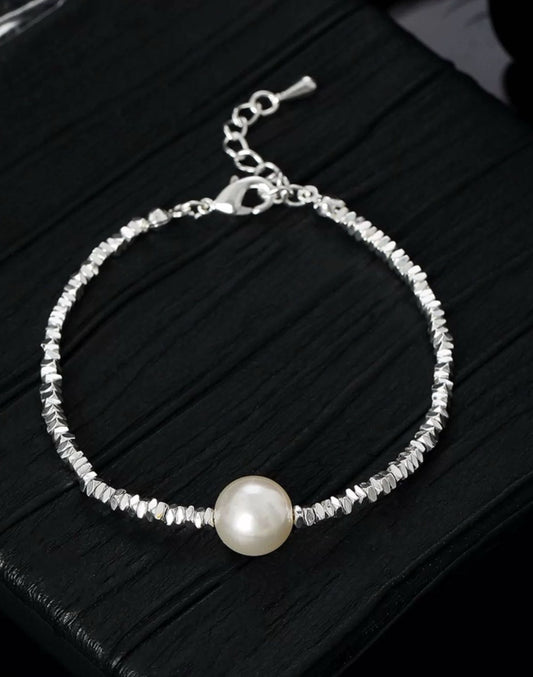 Silver-Plated 9mm-10mm Freshwater Pearl Bracelet