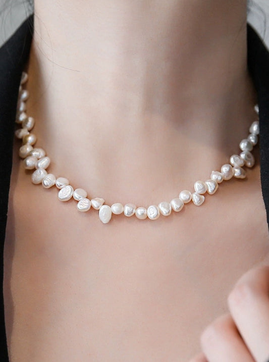 Timeless Irregularity: Natural Freshwater Pearl Choker Necklace