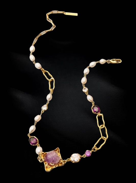 Enchanting Fusion: Amethyst & Freshwater Pearl Irregular Necklace