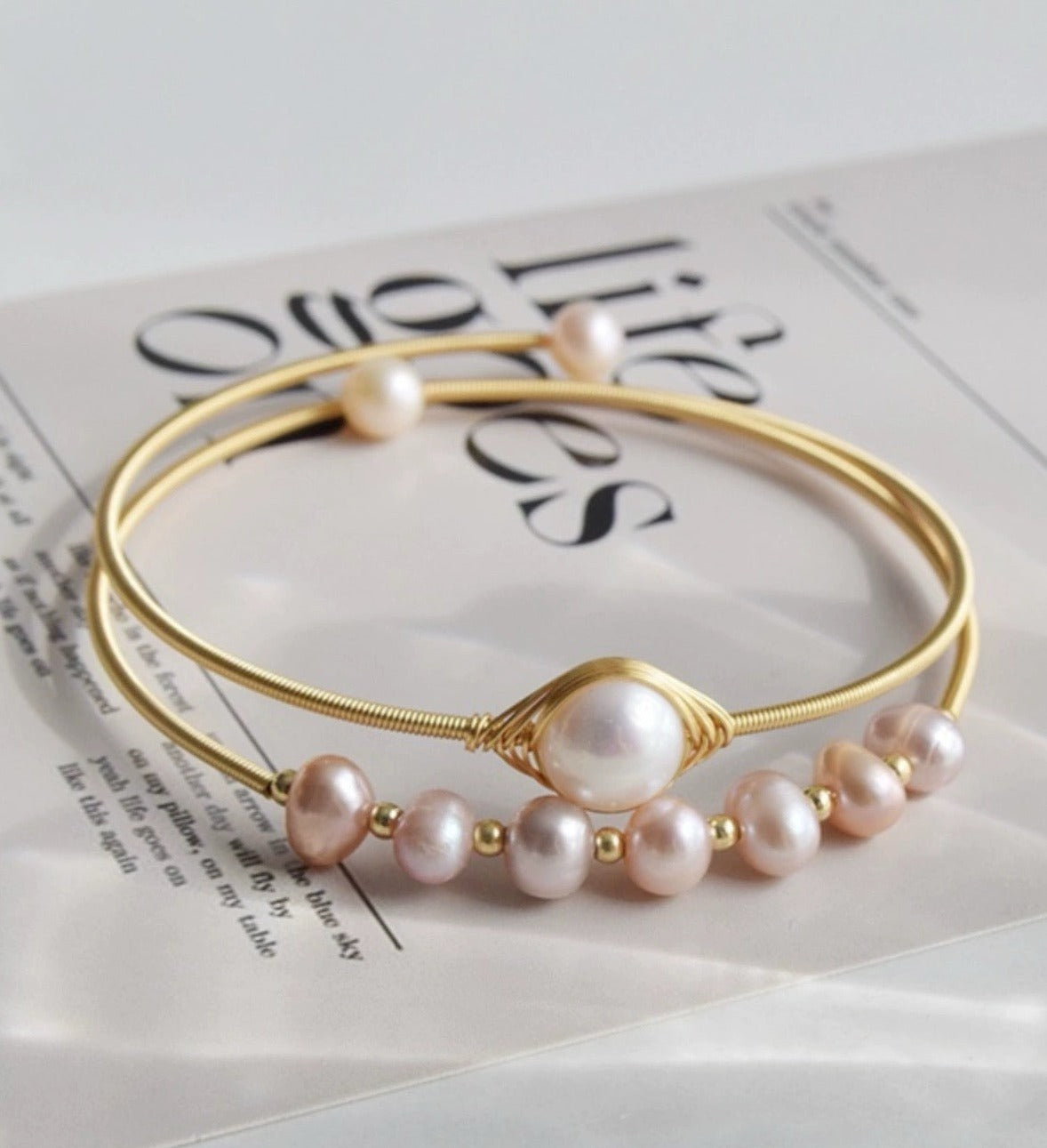 Artisan's Embrace: Copper Wire Wound Freshwater Pearl Double Layer Bracelet